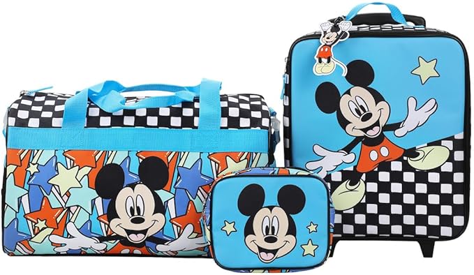 Bioworld Disney Mickey Mouse Polka Dots Youth 4-Piece Travel Set Carry on Luggage