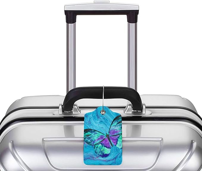 2 Pack Luggage Tag for Suitcase, Cute Unique Leather Suitcase Tags Identifiers with Privacy Name Address Labels & Durable Steel Loop for Women Men Travel