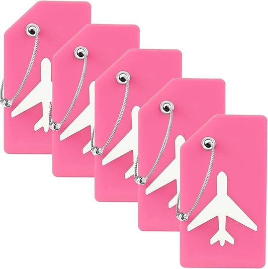 5 Pack Silicone Luggage Tag for Suitcases with Stainless Loop, TSA Approved, Privacy Protection Travel Essentials Bag Tags by Gostwo, Pink