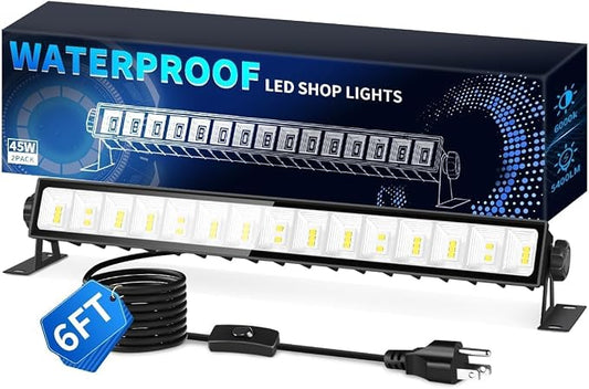 1 Pack 45W LED Shop Light Plug in for Workbench | IP66 Waterproof, 5400LM 6000K Daylight White, 6FT Cord & Switch, Workshop, Garage Warehouses Basement Yard