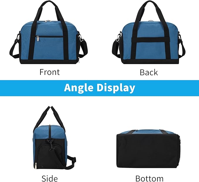 Small Gym Bag 14 inch lightweight Carry On Mini Duffel Bag with Shoe Compartment for Travel Sport - Blue