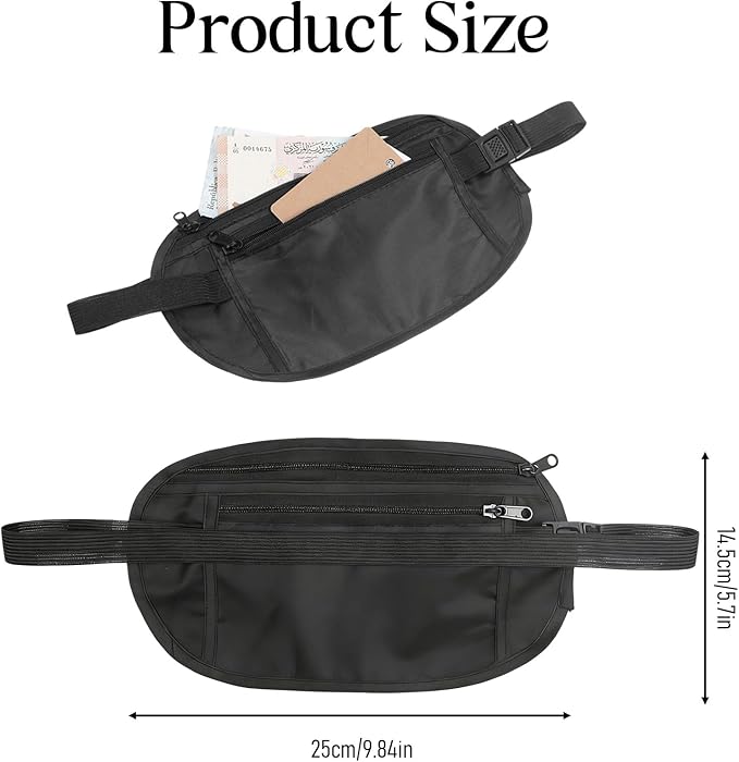 Money Belt for Travel, Hidden Waist Pouch, Travel Hidden Wallet, Waterproof Waist Bag, Anti-Theft Passport Fanny Pack for Men and Women (Black)