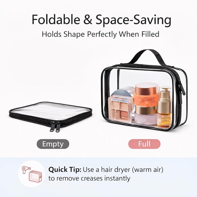 PACKISM Clear Makeup Bag Combo Pack, 1 TSA Approved Medium & Large for Checked Luggage, Clear Toiletry Bag with Handle, Water-resistant Travel Essentials Organizer, Elegant Black