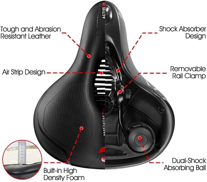 Comfortable Seat Cushion for Men Women with Dual Shock Absorbing Ball Memory Foam Waterproof Wide Bicycle Saddle Fit for Road Bikes
