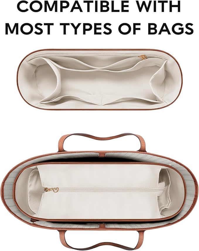 GIVLEFLY Extra Large Purse Organizer Insert for Tote Bag, Lightweight Handbag Organizer with Multiple Pockets, Structured Bag Insert,White
