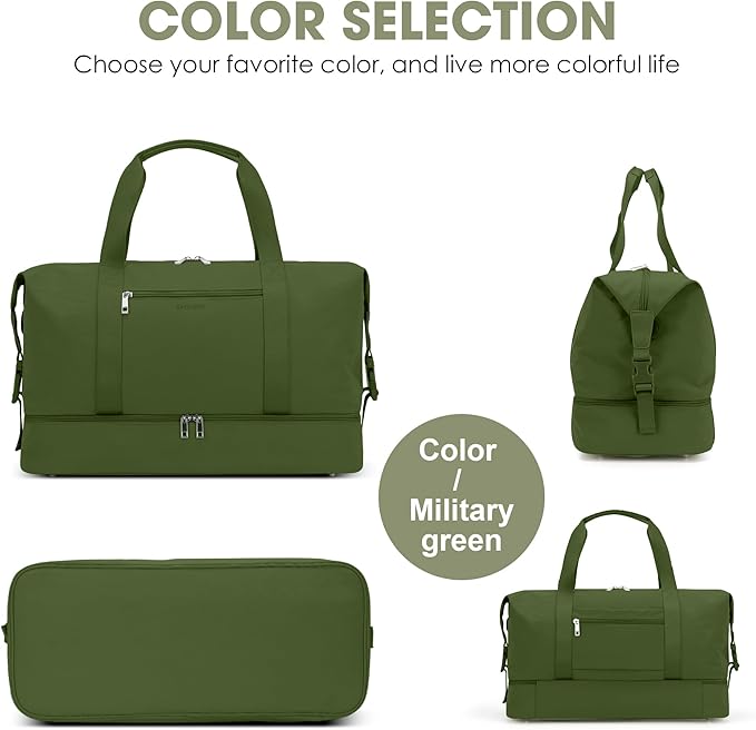 Oeihuivt Weekender Bags for Women - 21 Inch Large Travel Duffel Bag 2-Piece Set with Shoe Compartment, Heavy-Duty Canvas Leather Carry On Overnight Tote