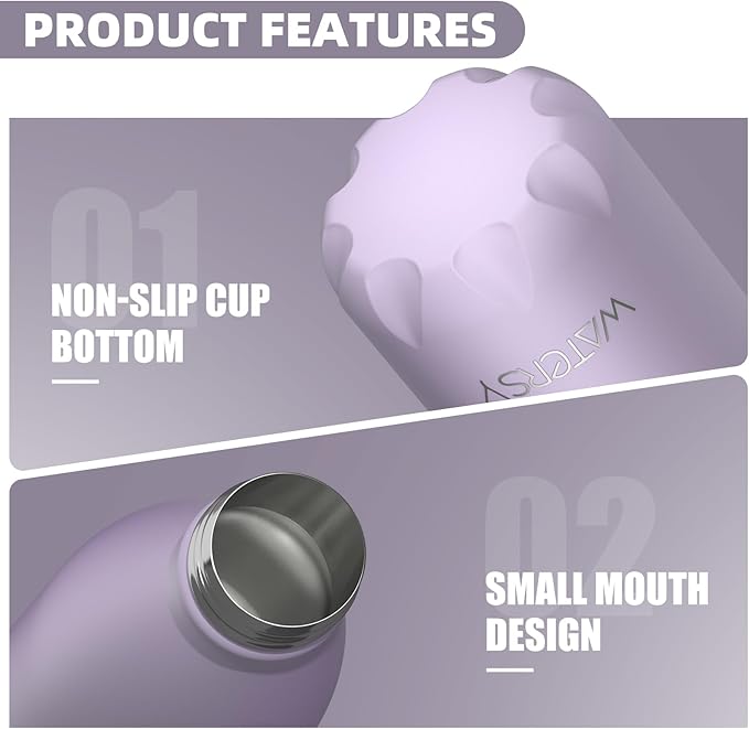 WATERSY Stainless Steel water bottles,17oz/500ml Insulated Water Bottles,Purple metal water bottle Keeps Drink Cold and Hot,BPA Free kids water bottles for School,Gym,Travel,Sports