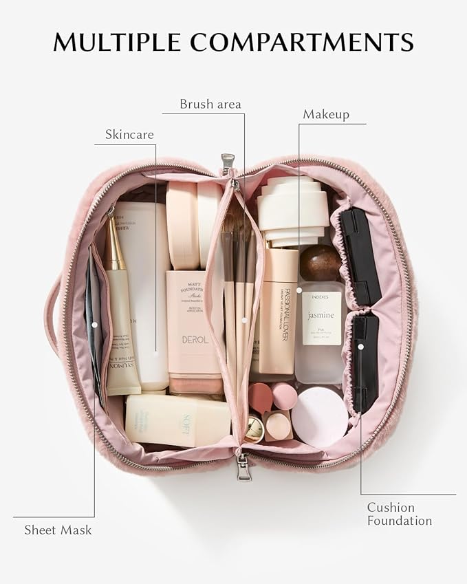 EACHY Travel Makeup Bag, Large Capacity Cosmetic Bag for Women, Waterproof PU Leather, Flat Open Portable Toiletry Bag for Skincare, Brushes & Travel Essentials
