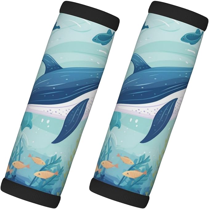 Luggage Handle Wraps Whale Sea Fishes Animal Luggage Identifiers Soft Neoprene Luggage Handle Wraps For Suitcase Trolley Handle Grip Cover 2 Pack Luggage Tags