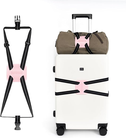Luggage Straps for Suitcases, Luggage Bungee Straps for Attaching Bags, Travel Essentials for Suitcases Add a Bag (Black/Pink 1pcs)