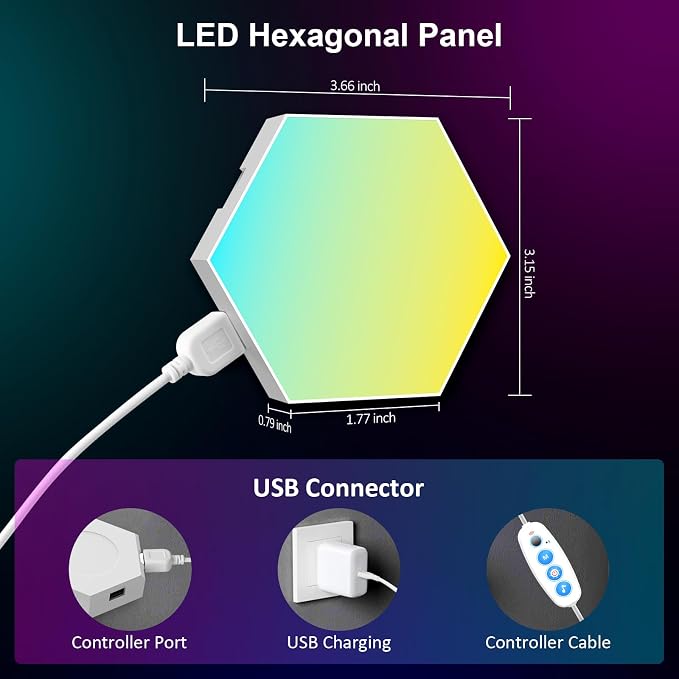 OJQ 20 Pack Hexagon Lights Wall RGB Panel - Hexagonal Led Lights Room Decor | Wall Lights Birthday Decorations Gaming Equipment Honeycomb Shape Panels Hexagon Gaming Lights for Bedroom Children