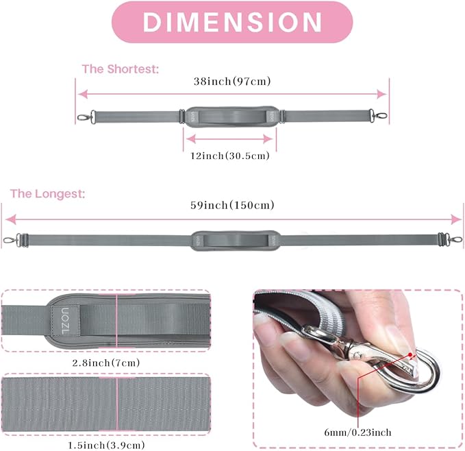 59 Inch Shoulder Straps, Soft with Ultra-Thick Fixed Shoulder Pad, Two Way Independently Adjustable Buckle Replacement Straps for Laptop Bag Messenger Bag Tool Bag Luggage,Gray