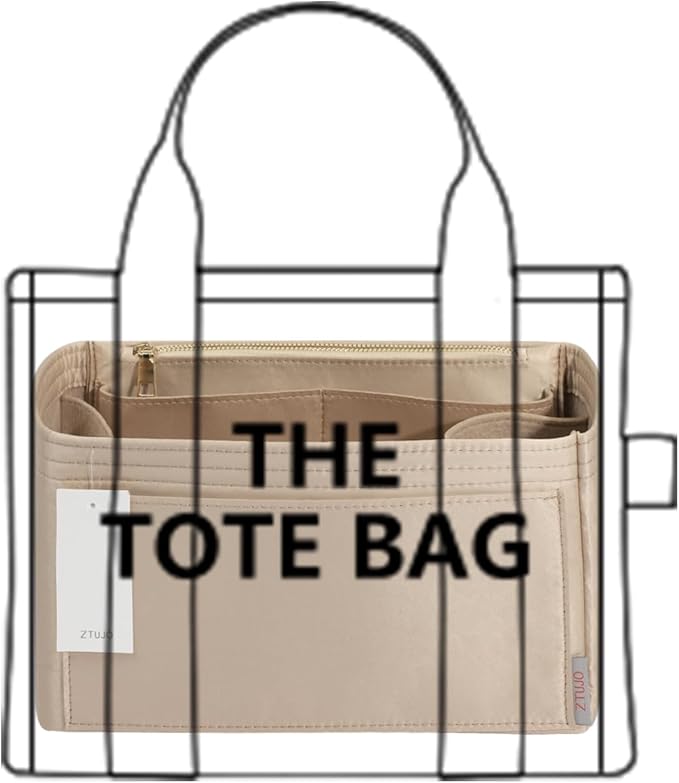 ZTUJO Purse Organizer Insert For Handbags, Silky Touching Bag Organizer Insert With Bottle Holder, Perfect for Speedy, Neverfull, Tote,ONTHEGO,Artsy,Handbag and More (Large, Silky Beige)