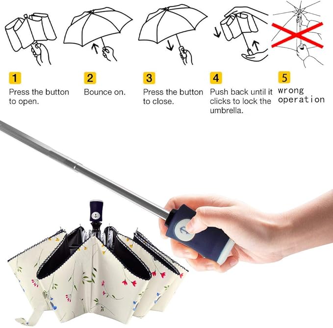 DBA FDJASGY Sun Umbrella Compact Folding Travel Umbrella Auto Open and Close for Windproof, Rainproof & 99.9% UV Protection Parasol with Black Anti-UV Coating