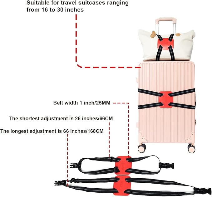 Luggage Straps for Suitcases, Travel Accessories to Connect Two Suitcase, Add A Bag Luggage Strap for Carry On Luggages Adjustable Buckle Belt (Black/Red-1pcs)