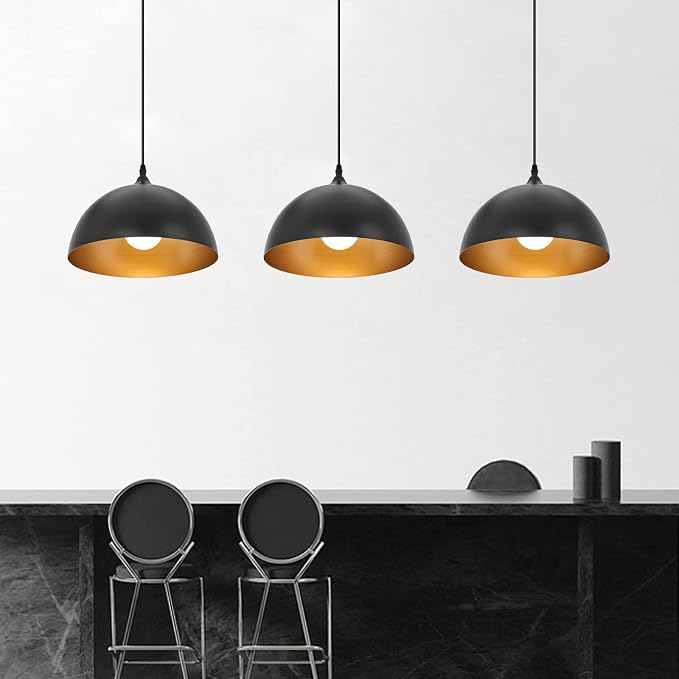 Industrial Pendant Light Fixtures,11.8" Black Dome Pendant Lights,Adjustable Vintage Hanging Lamp for Kitchen Island Restaurant Bar Cafe Dining Room Sink,3 Pack