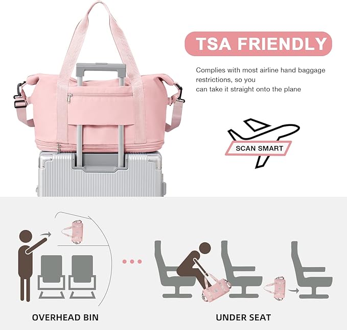 Travel Duffel Bag, Sports Tote Gym Bag, Shoulder Weekender Overnight Bag for Women