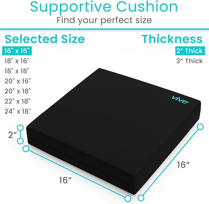 Vive Wheelchair Cushion - Gel Seat Pad for Coccyx, Orthopedic Back Support, Sciatica & Tailbone Pain Relief - Waterproof Cover + 4 Layer Foam Support & Comfort for Pressure Sore & Ulcers