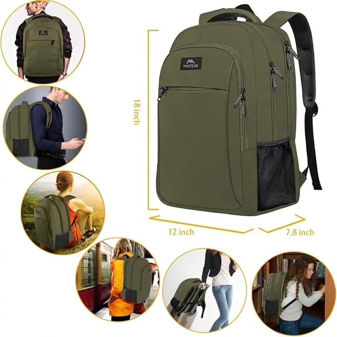 MATEIN 15.6 Inch Travel Laptop Backpack, Sturdy Computer Backpack for Women Men, Lightweight Fashion Water Resistant Traveling Backpack Casual Daypack for College Offic, Green