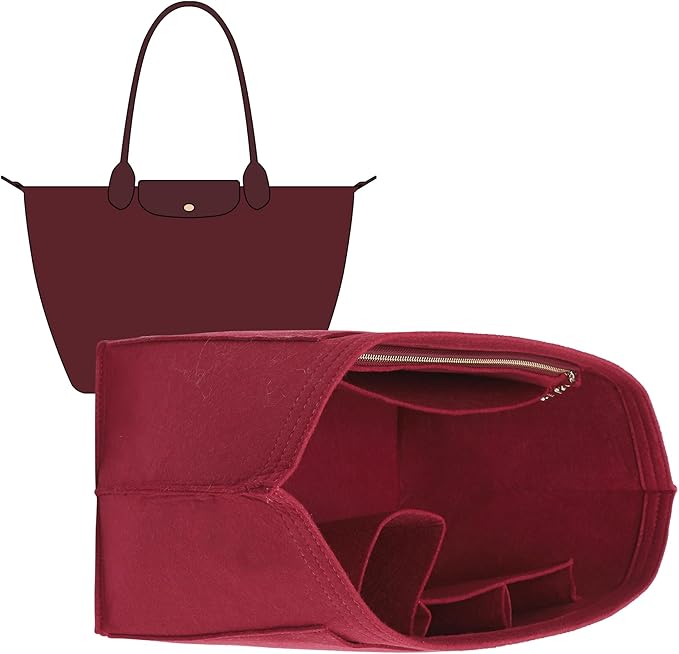 Doxo Purse Organizer Insert Compatible with Longchamp Le pliage L Handbag Insert Felt(L,Burgundy)