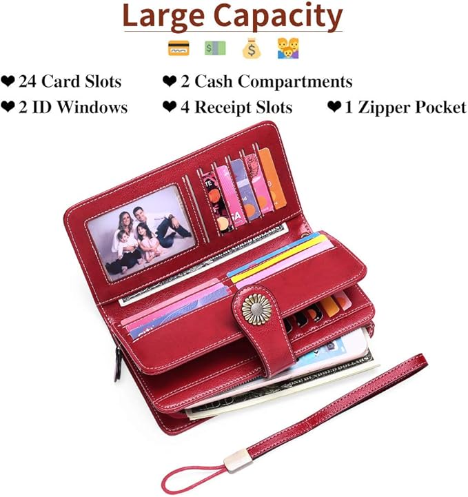 SENDEFN Wallets for Women Leather Credit Card Holder with RFID Blocking Large Capacity Wristlet | with RFID Blocking, Large Capacity, Wristlet, with RFID Blocking, Large Capacity, Wristlet