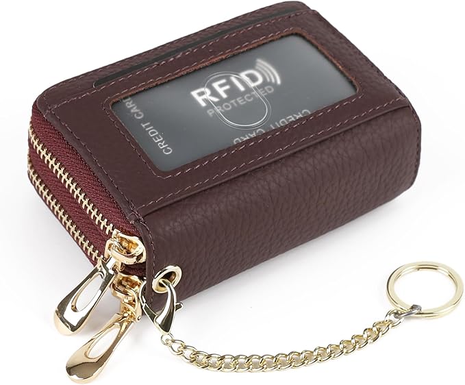 imeetu RFID Credit Card Holder, Small Leather Zipper Card Case Wallet for Women