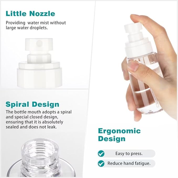 3pack Small Spray Bottle, 2oz Mini Spray Bottles, Clear Empty Travel Spray Bottle, Fine Mist Plastic Spray Bottles