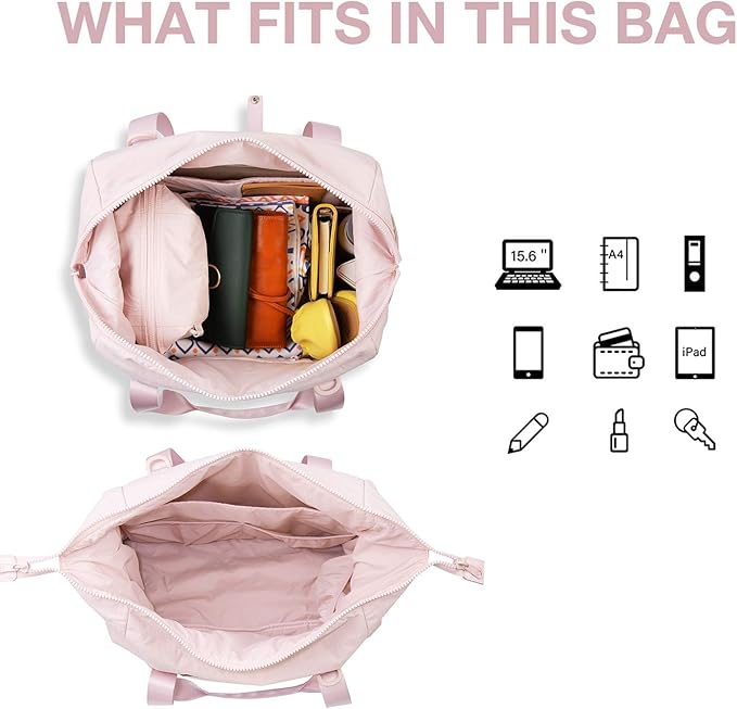 BAGSMART Gym Bag for Women, Carry on Weekender Overnight Bag, Travel Duffel Bags with Trolley Sleeve, Personal Item Travel Bag Tote Bag Workout Dance Bag(Pink,Medium)