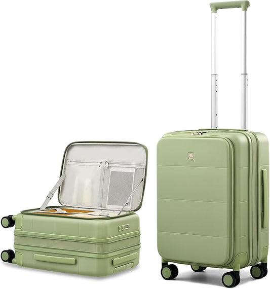 Hanke Hardside Expandable Carry On Luggage, 20 Inch Top Opening Trunk Luggages with Spinner Wheels, All-PC Hard Shell Carry-On Suitcase, Lightweight & TSA Airline Approved (Bamboo Green, 46L)