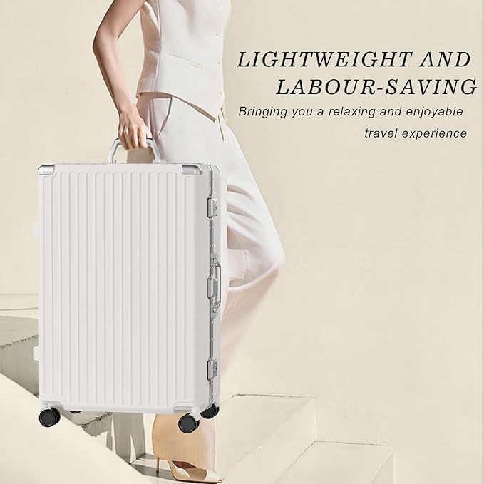 AnyZip Luggage Sets 2 Piece Aluminum Frame Carry On and Checked Suitcase PC ABS Hard Shell TSA Lock No Zipper(White, 20/28)