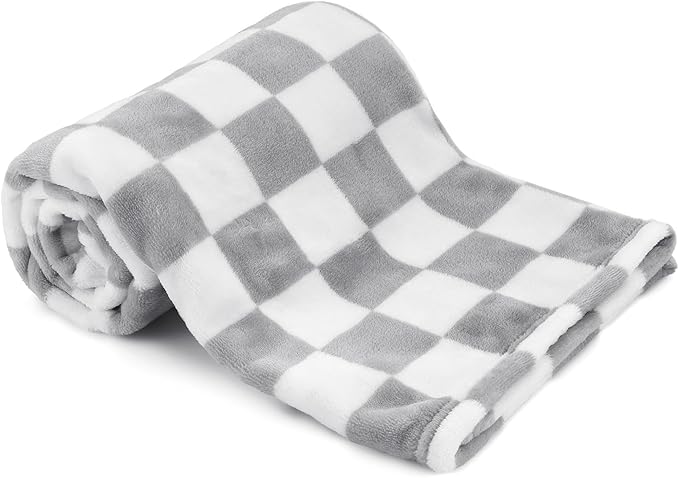 GreatBba Plush Checkered Baby Blanket for Boys Girls Nursery, 30"*40" Warm Short Fleece Blanket Neutral for Infant Newborn, Small Fuzzy for Sleeping, Chenille or Stroller (Gray&White)