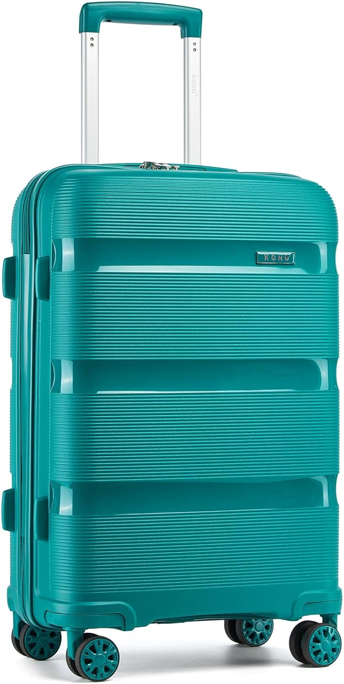 Kono Carry On Luggage 24 Inch Checked-Medium Hard Shell Travel Trolley 4 Spinner Wheels Lightweight Polypropylene Suitcase with TSA Lock, Turquoise