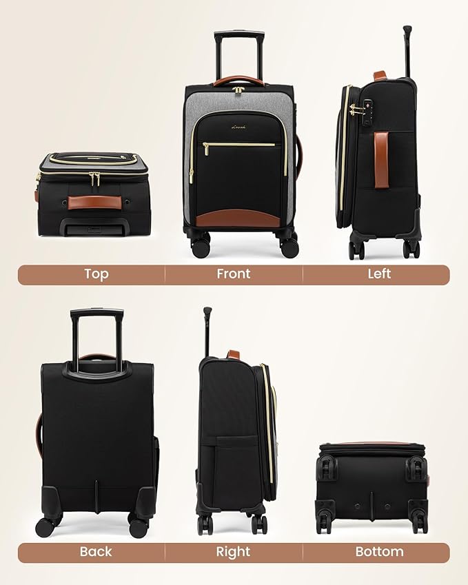 LOVEVOOK Carry On Luggage 22x14x9 Airline Approved, 20 Inch Softside Suitcases with Wheels, Lightweight Spinner Carry on Suitcase with TSA Lock, Water-Resistant Large Capacity Luggage for Travel