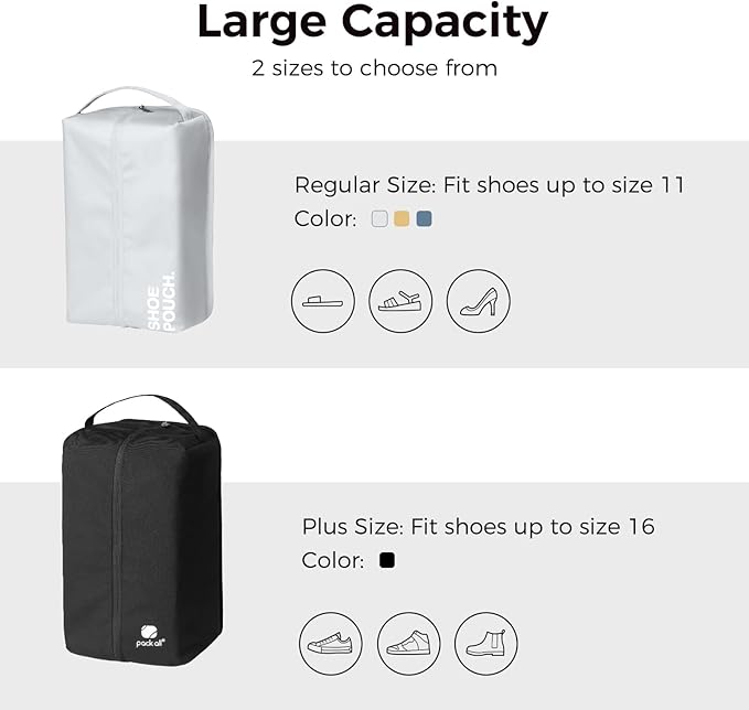 pack all Plus-Sized Stylish Shoe Bag for Travel, Water-Resistant Shoe Pouch for Gym, Smell-Proof Soccer Cleats Bag for Sport (Black)