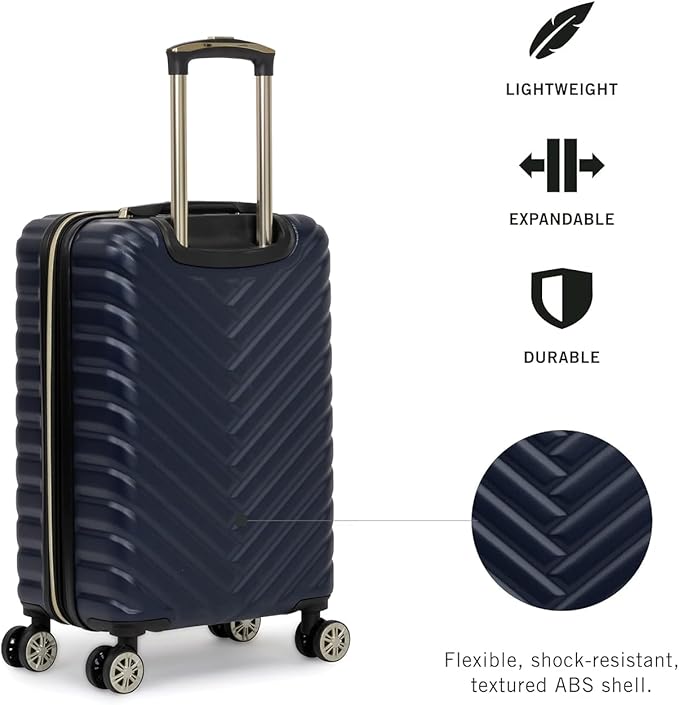 Kenneth Cole REACTION Madison Square Lightweight Hardside Chevron Expandable Spinner Luggage, Navy, 28-Inch Checked
