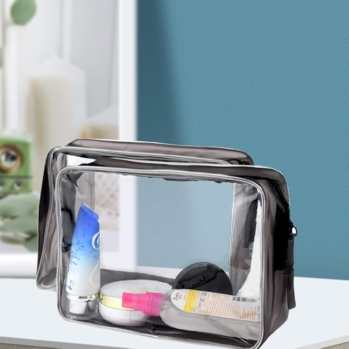 Wobe 5 Packs Clear Cosmetics Bag TSA Approved, PVC Zippered Toiletry Carry Pouch Portable Makeup Bag for Vacation Travel, Bathroom and Organizing Waterproof Makeup Vinyl Case (Large, Transparent)