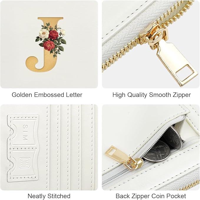 Passport Holder for Travel Personalized Passport Holder Initial Letter Rose Flower RFID Blocking Travel Wallets Credit Cards Holder for Women Men, White J