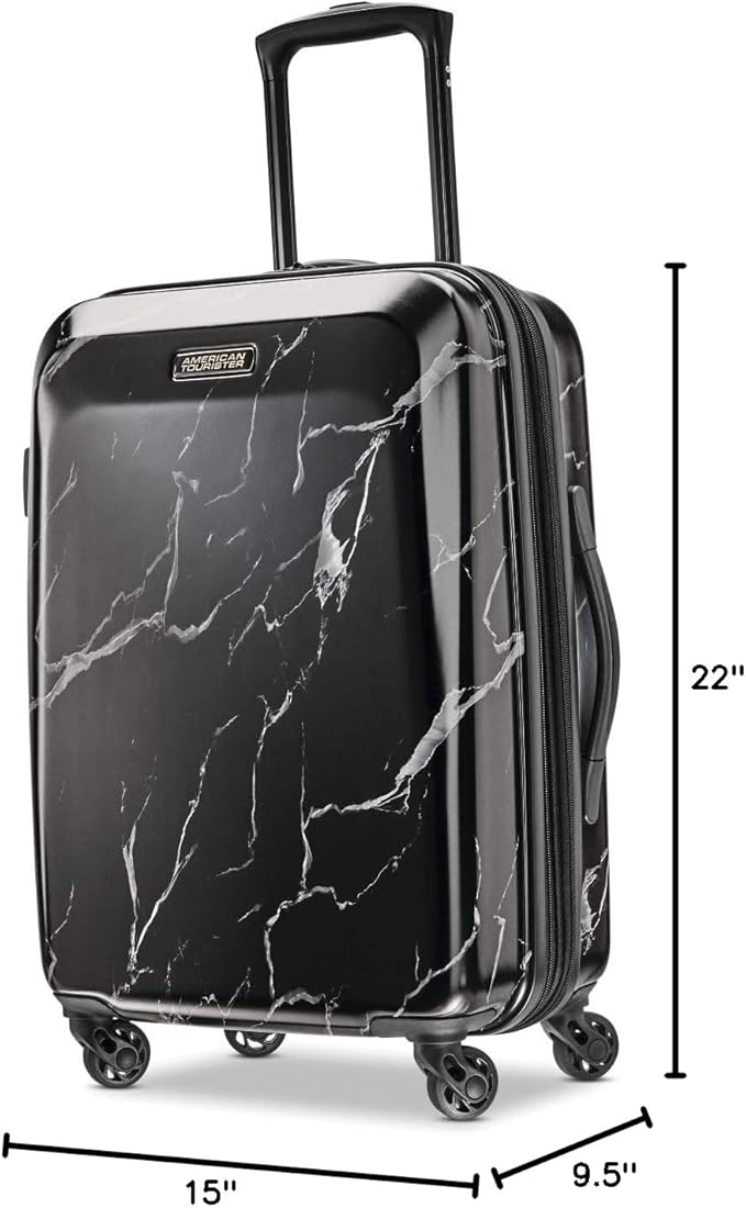 American Tourister Moonlight Hardside Expandable Luggage with Spinner Wheels, Black Marble, Carry-On 21-Inch