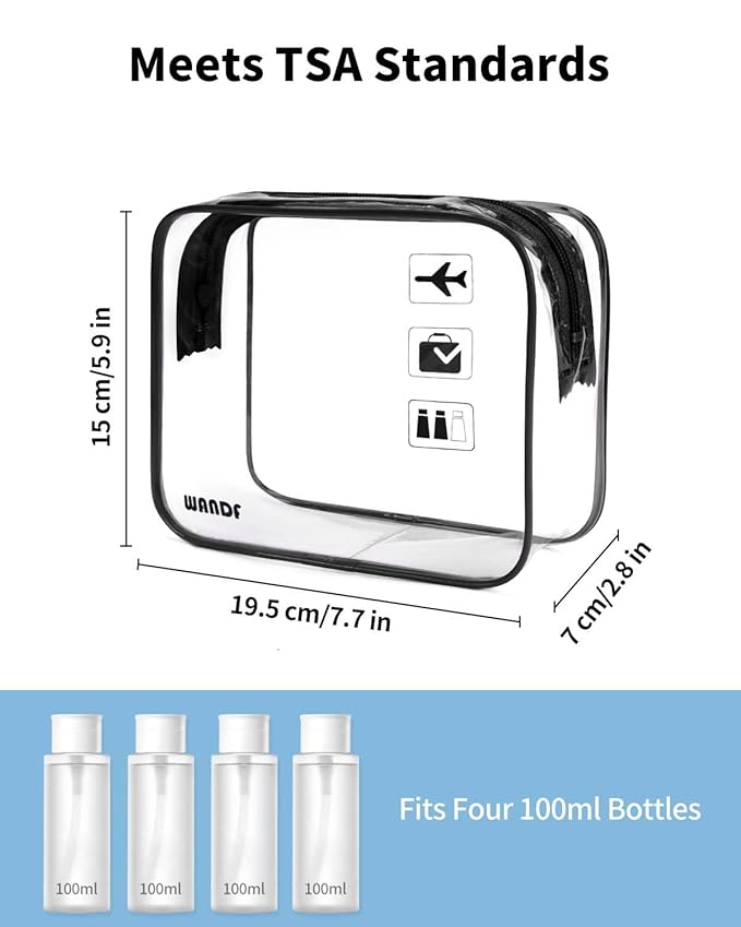 TSA Approved Clear Travel Toiletry Bag wih Zippers Carry-on Travel Accessories Quart Size Toiletries Cosmetic Pouch Makeup Bags for Men and Women (4pcs)
