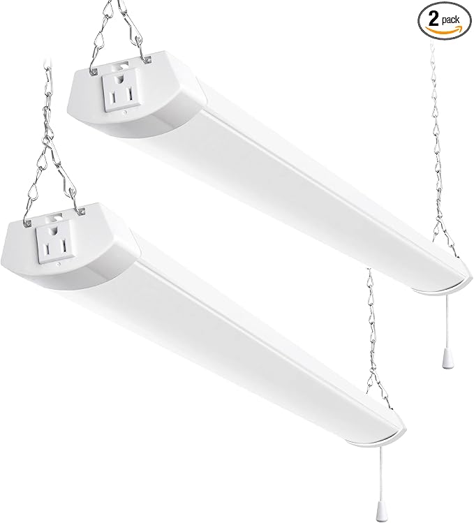 hykolity 4FT 120W LED Shop Light Linkable,13000LM(400w Equivalent) | 5000K Utility Shop Lights for Garages, Workshop, Basements, Hanging or FlushMount, with Power Cord and Pull Chain,ETL,2 Pack