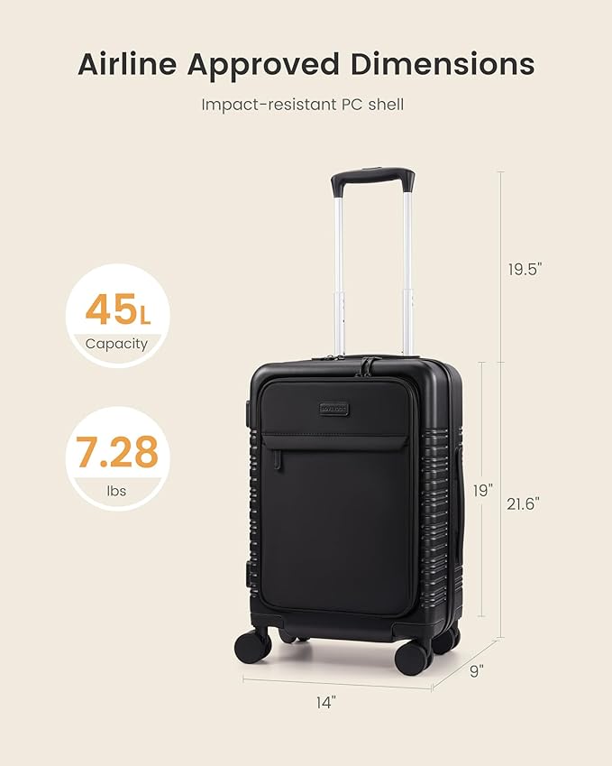LOVEVOOK Carry On Luggage 22x14x9 Airline Approved with Detachable Pouch, 21 Inch Hardside Suitcases with Spinner Wheels, Lightweight Carry-on Luggage with TSA Lock for Women Men, 2PCS, Army Green