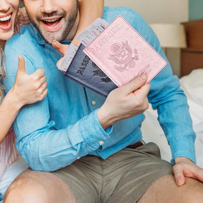 Eoehro Passport Holder for Travel Essentials-2Pack, Passport Wallet Cover Case for Travel Must Haves Accessories,Passport Book Holders for Women and Men