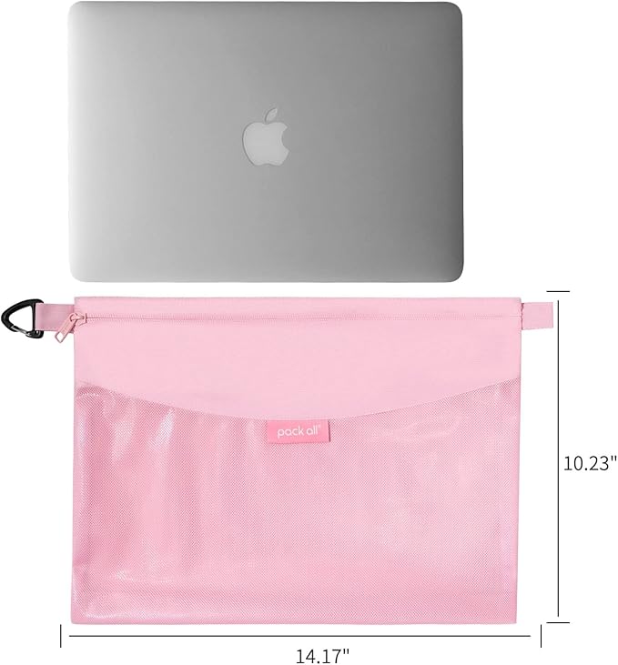 pack all Water-resistant Material Zipper Pouch, Mesh Zipper Bags for Storage, Travel, Office (Pink, Large)