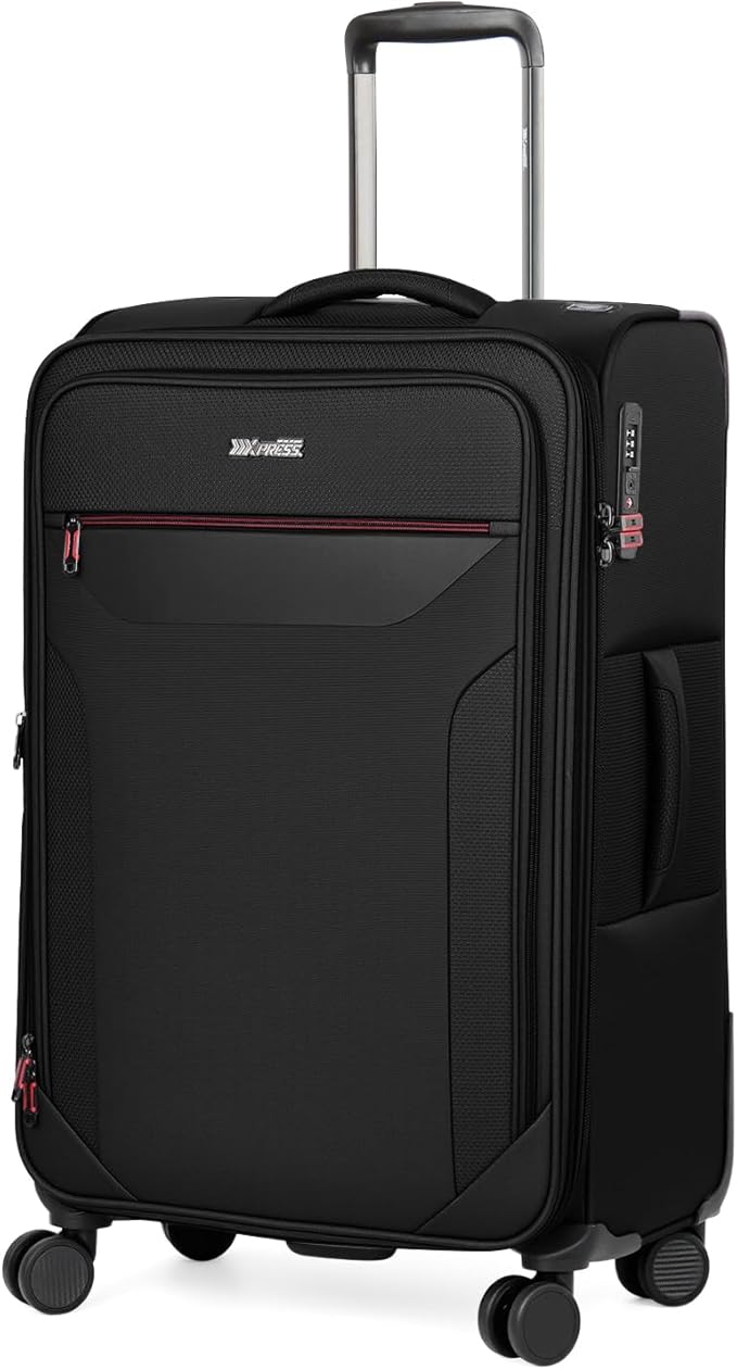 28 Inch Softside Expandable 20% Checked Luggage w/TSA LOCK and Spinner Wheels,Lightweight Upright Softshell Luggage for Men/Women（Black,28in）