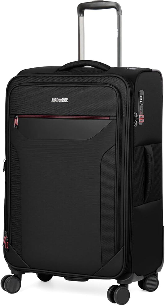 28 Inch Softside Expandable 20% Checked Luggage w/TSA LOCK and Spinner Wheels,Lightweight Upright Softshell Luggage for Men/Women（Black,28in）