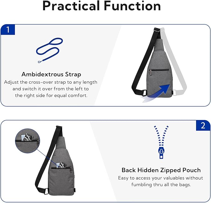 WATERFLY Medium Crossbody Sling Backpack Anti Theft Backpack for Traveling Chest Shoulder Bag