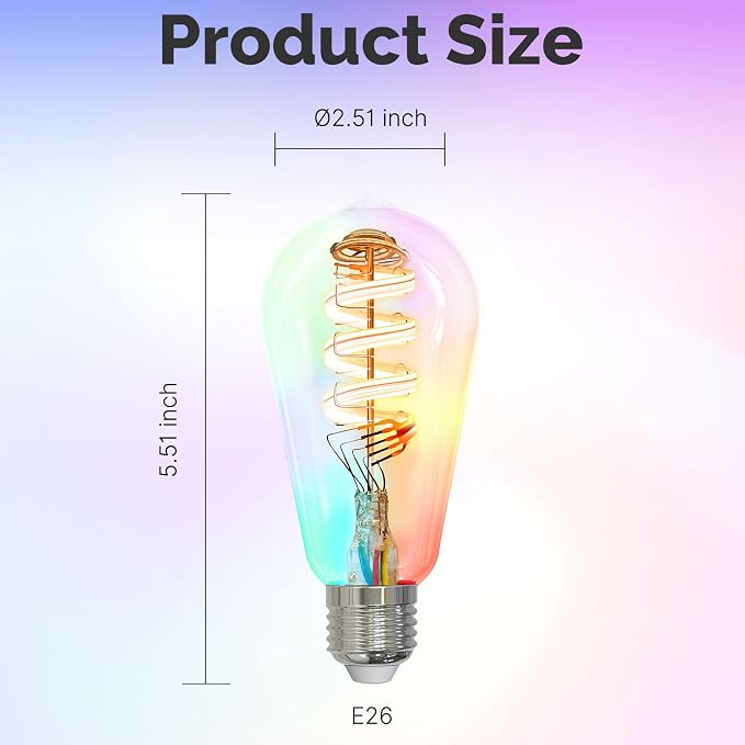 MOES Smart Edison Light Bulb, ST64 WiFi LED Color Changing Dimmable, 2 Pack | RGB plus 2700K-6500K tunable white, 5W 470lm 40W equivalent, 2.4GHz WiFi only, Smart Life Tuya app, Alexa and Google Home