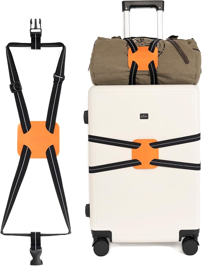 Luggage Straps for Suitcases,Luggage Straps Bag Bungees for Add a Bag Easy to Travel Suitcase Elastic Strap Belt (Black/Orange 1pcs)