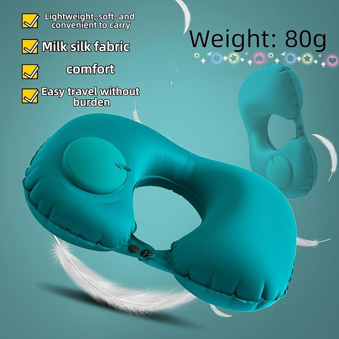 18-30s Quick Inflate /Deflate Neck Pillow for Travel - Adjustable Cervical Support with Dual Buckles, Breathable Milk Silk, Compact Portable Design Breathable Milk Silk ,Turquoise,15.7x11 inches