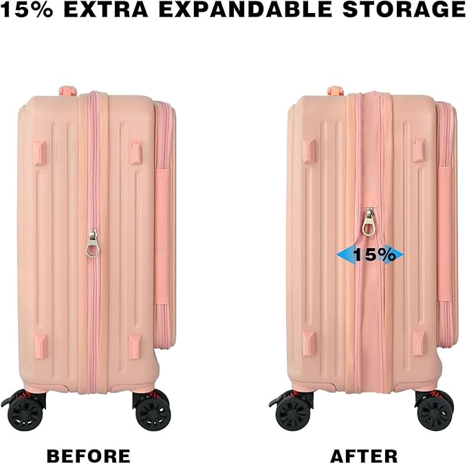 Carry on Luggage 22x14x9 Airline Approved, Carry on Suitcases with Wheels, Expandable Suitcase with YKK zipper, Top Open Design Luggage with Spinner wheels, Perfect for Gift